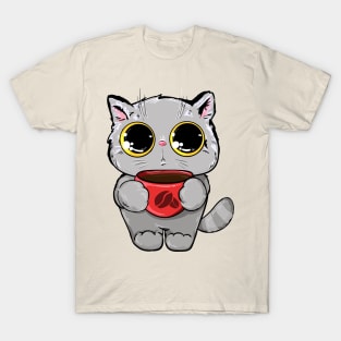 cat with cup coffee T-Shirt